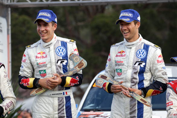 I sin Volkswagen Polo R WRC vann Sébastien Ogier 19 specialsträckor av 22 möjliga, och fick med sig maximala 28 poäng från VM-rallyt i Australien. När tre deltävlingar återstår fattas endast en poäng för att Ogier och hans kartläsare Julien Ingrassia ska bli världsmästare.  