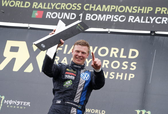Johan Kristoffersson, Volkswagen Team Sweden, vann VM-premiären i rallycross i Portugal.