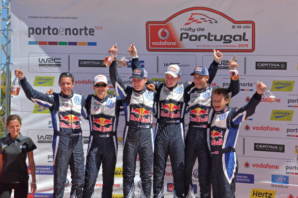 Hela Volkswagens fabriksteam på pallen i Rally Portugal