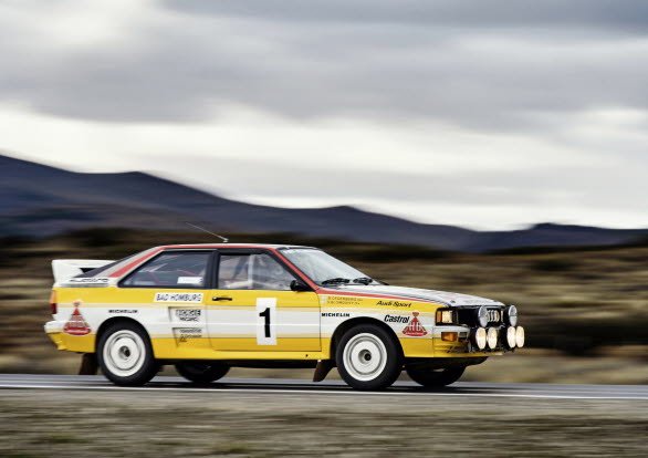 Audi quattro A2, Group B, modelår 1983. 1984 tog Stig Blomqvist tog hem världsmästartiteln och Audi märkesmästerskapet