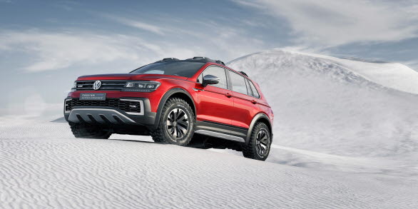 Jämfört med ”vanliga” Tiguan är markfrigången på konceptbilen höjd med 45 mm till 225 mm. Även rampvinkeln och frigångsvinkeln fram och bak är större. 