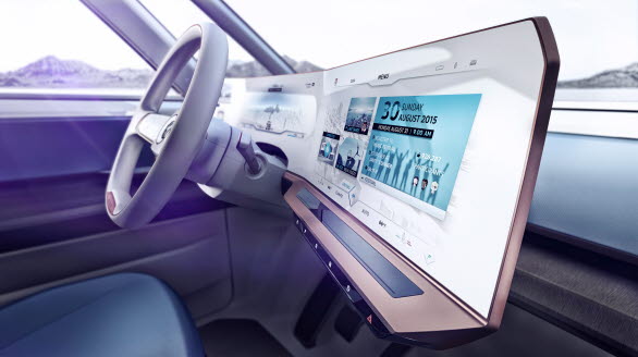 Volkswagen har bytt ut den konventionella instrumentpanelen mot en bildskärm som ser ut att sväva mitt i luften, som ett flytande bord i utrymmet framför föraren.