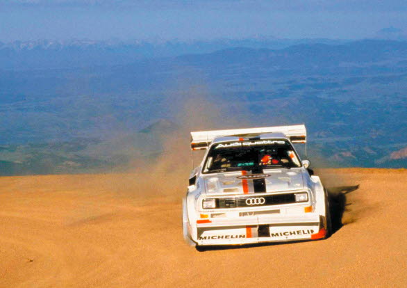 1987 satte Walter Röhrl rekordtid och vann legendariska Pikes Peak Hill Climb i en Audi Sport quattro S1 (E2)