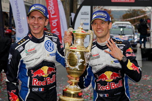 Julien Ingrassia och Sébastien Ogier välrdsmästare för kartläsare, förare och konstruktörsteam.