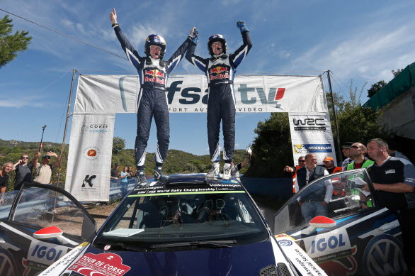 Jari-Matti Latvala och Miikka Anttila firar andra segern i rad i Rally France.