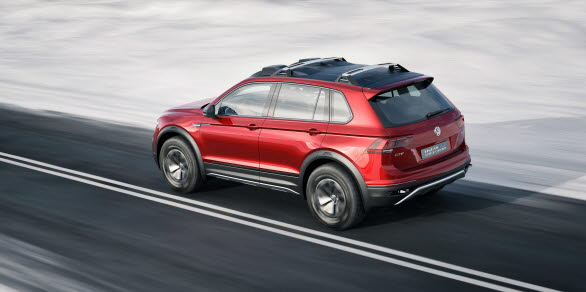 Tiguan GTE Active Concepts offroad-look kännetecknas av bland annat hasplåtar i aluminium, takmonterade extraljus, omdesignade stötfångare och 16-tums terränghjul.