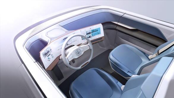Volkswagen har bytt ut den konventionella instrumentpanelen mot en bildskärm som ser ut att sväva mitt i luften, som ett flytande bord i utrymmet framför föraren.
