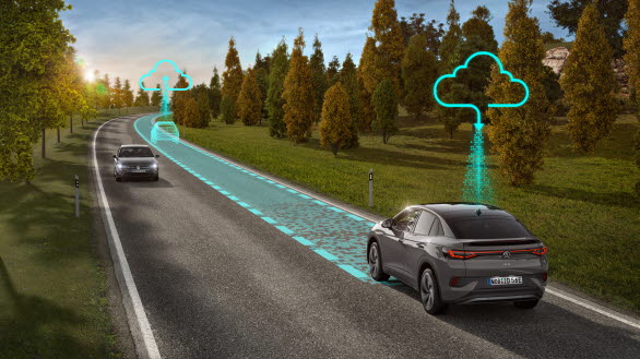 "Travel Assist med molndata” håller automatiskt bilen i mitten av sitt körfält.