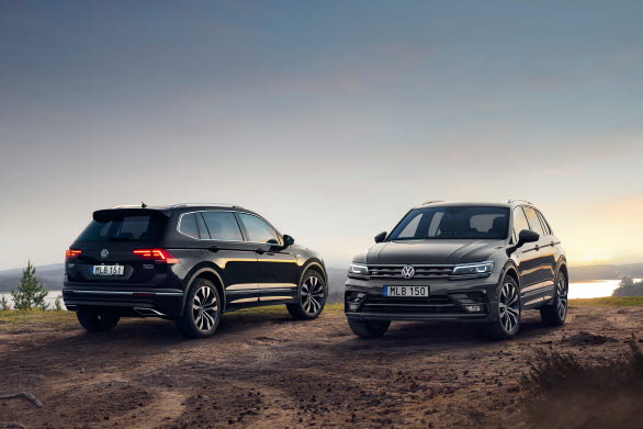 Tiguan erbjuds i två versioner: Vanliga Tiguan och den längre versionen Tiguan Allspace (till vänster).