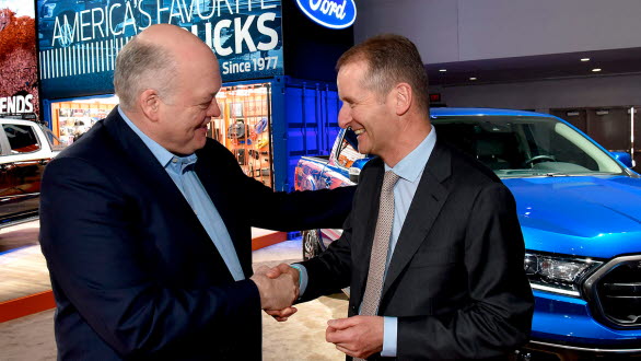 Fords VD Jim Hackett och Volkswagen-koncernens VD Herbert Diess
