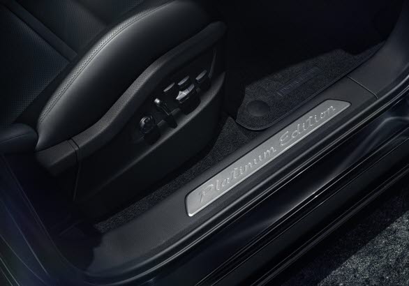 Instegslister i borstad aluminium med ”Platinum Edition”-logotyp.